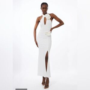 KAREN MILLEN Drapey Ruched Jersey Rosette Maxi Dress